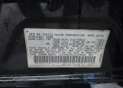 2001 Toyota Rav4 z USA, uszkodzony, nr VIN JTEHH20V610104069